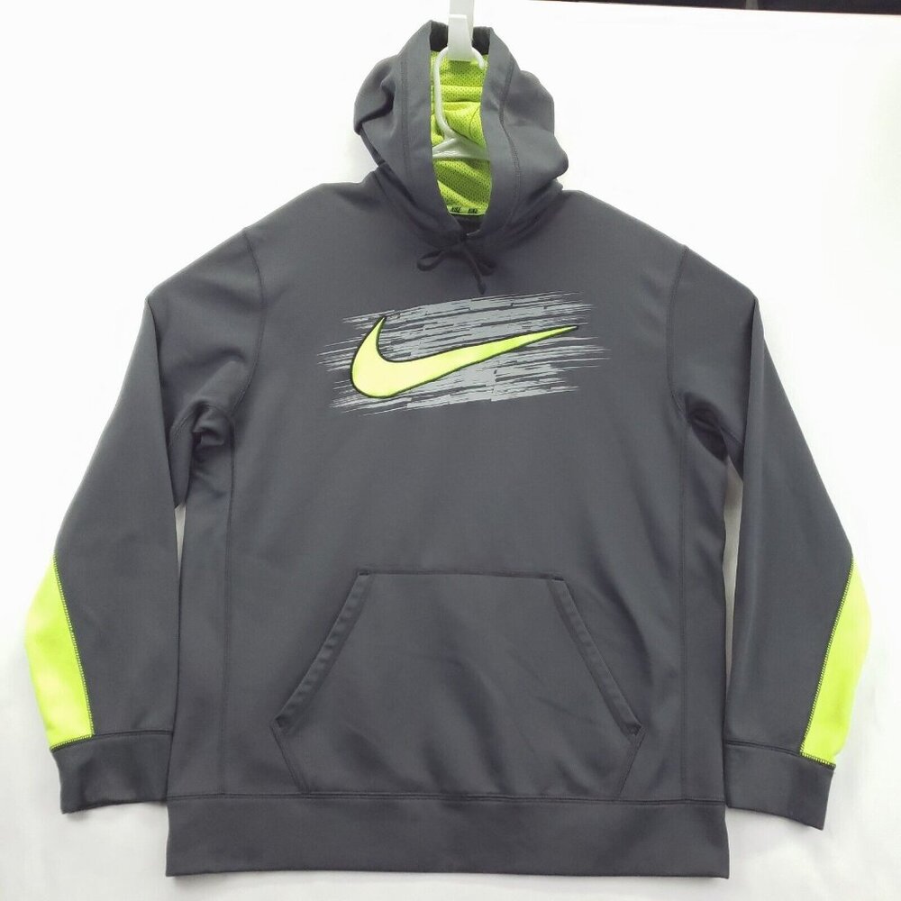 Nike Hoodie Mens Large Gray Big Center Logo Therma Fit Long Sleeve Drawstring